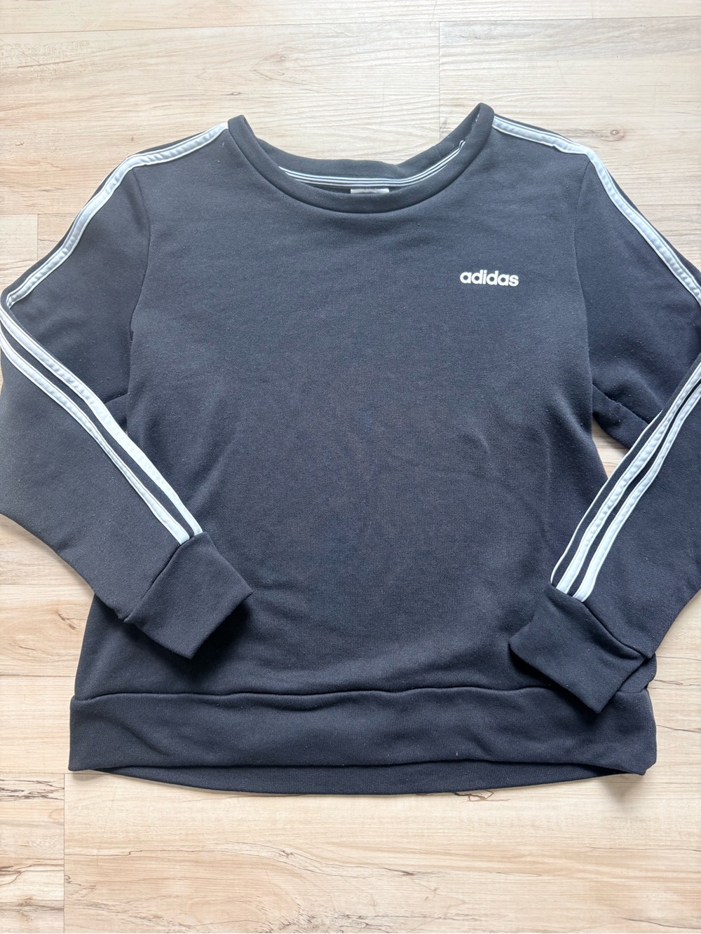 Adidas Climalite Women’s Black White 3-Stripes Crew Neck Pullover Sweatshirt L